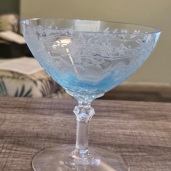 1940's Vintage Rare - Fostoria Azure June Blue Crystal Footed Glass Sets - Picture 3 of 6